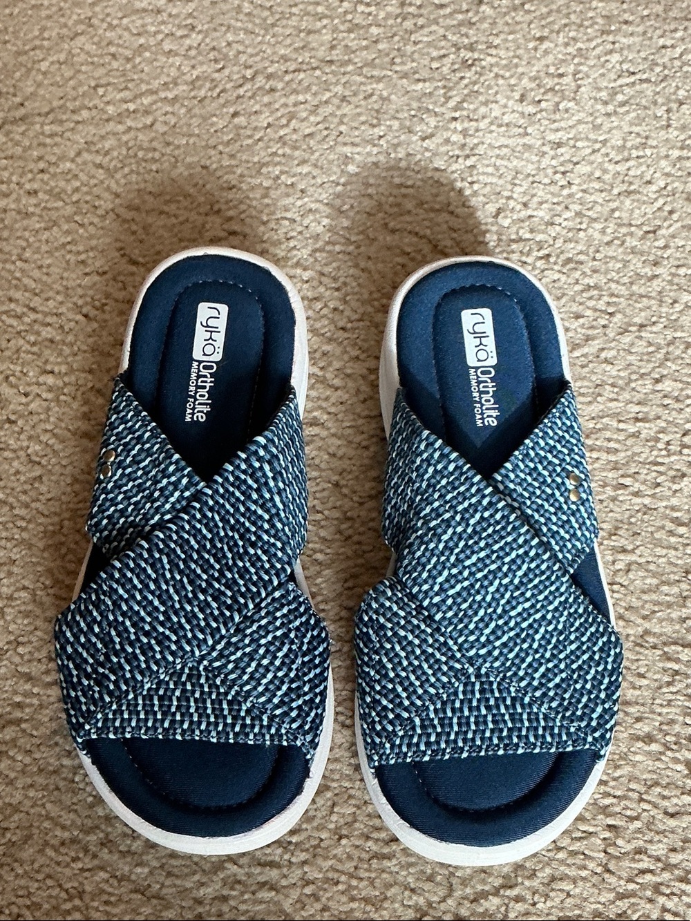 Ryka Blue Crisscross Slip-on Sandals